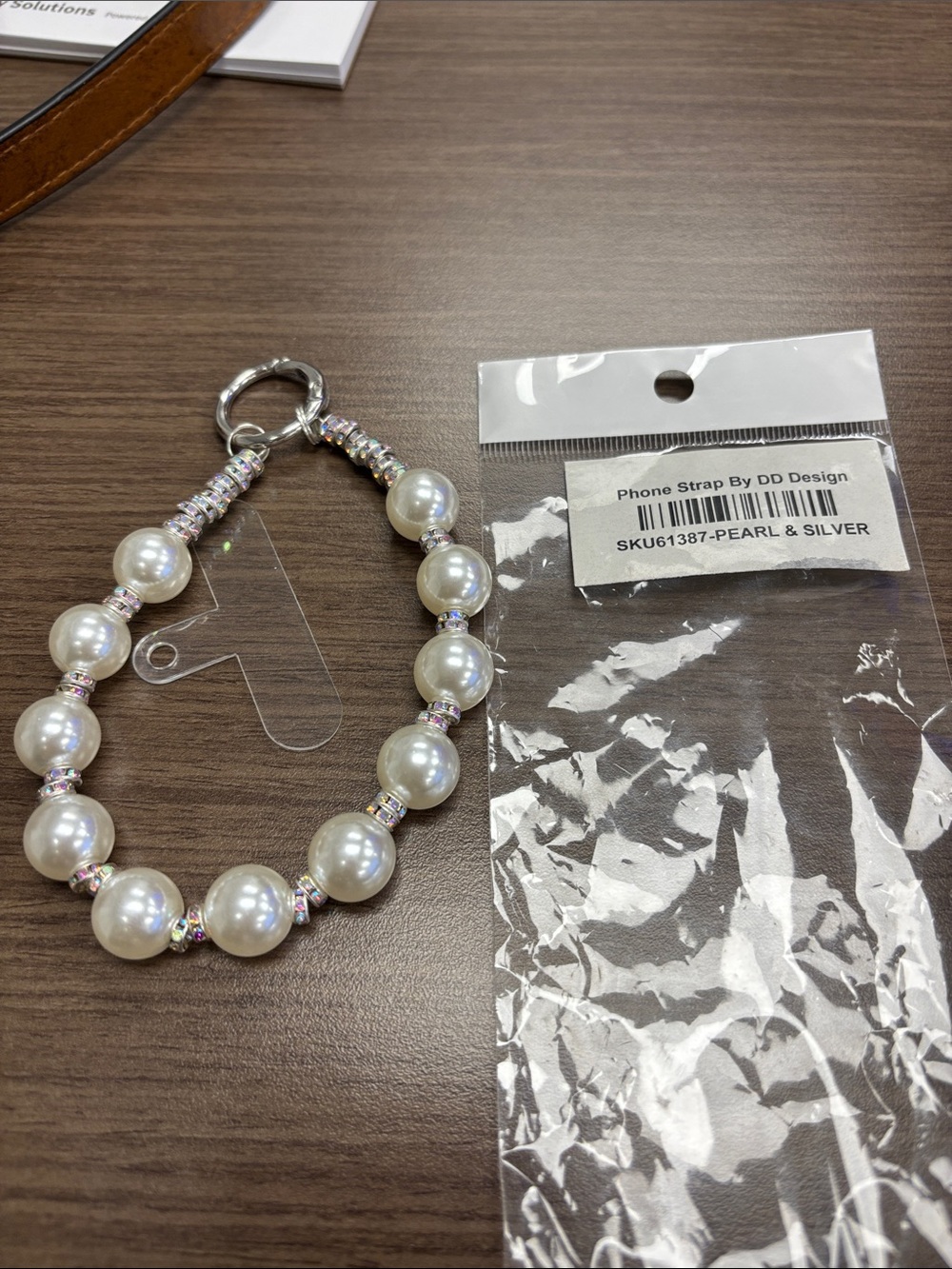 DD Designs Pearl & Silver Beaded Phone Strap.